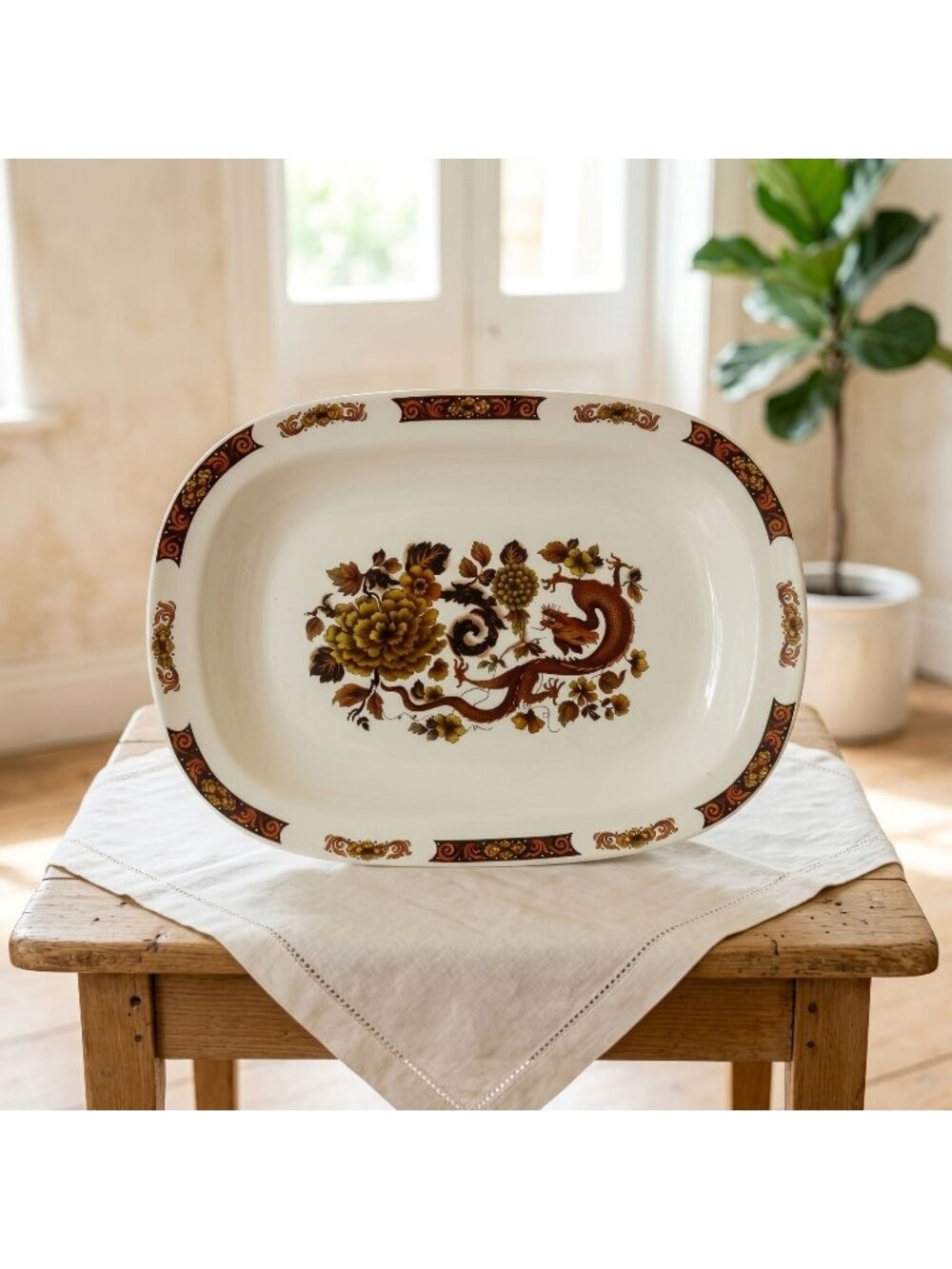 Vintage Myott Meakin Dragon of Kowloon Oval Serving Platter England 15"